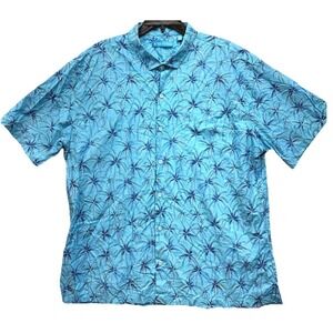 Tori Richard Palm Tree Hawaiian Shirt Men's 2XL Blue Cotton Lawn Button Up